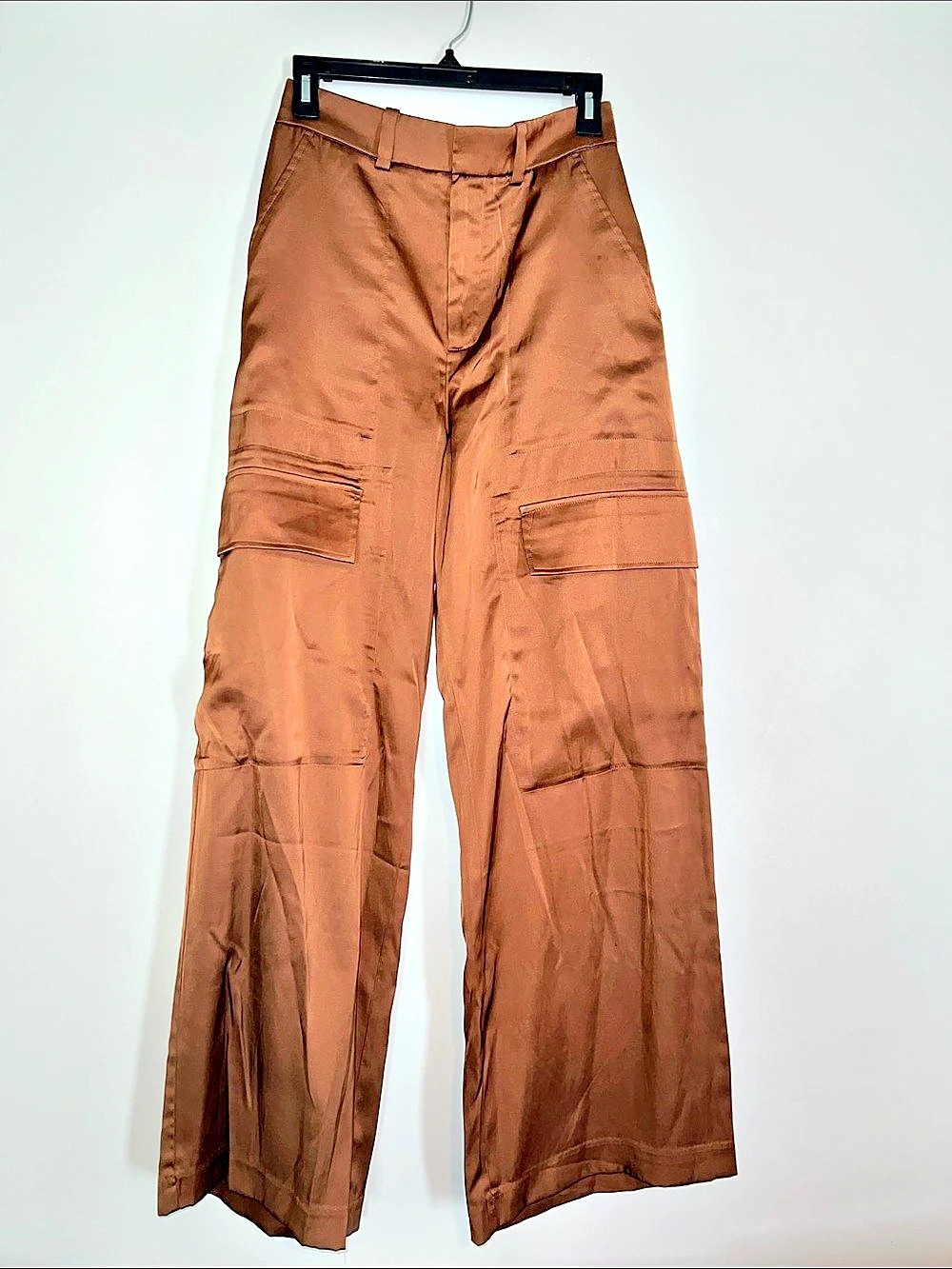 Abercrombie & Fitch x HFR x Nicole Benefield Satin Wide Leg Cargo Pant Brown